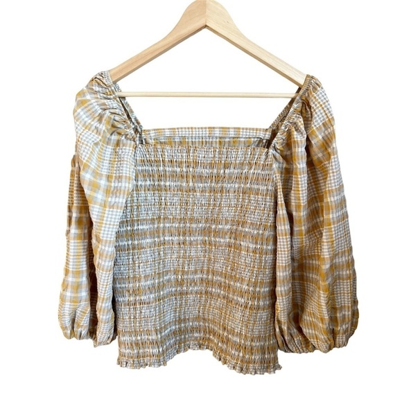 Anthropologie Maeve Plaid Square Neck Puff Sleeve Plus Size 3X Blouse - Picture 10 of 13